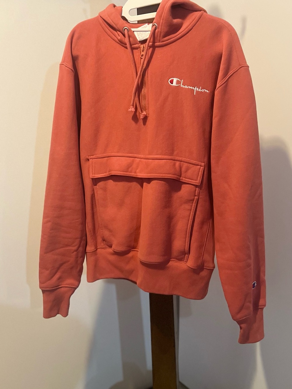 Champion Women’s Crewneck Hoodie with Front Pocket in Coral